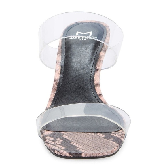 New Marc Fisher Pink Snakeskin Kitten Heel Clear Strap Open Toe Sandals 9.5M - Picture 4 of 11